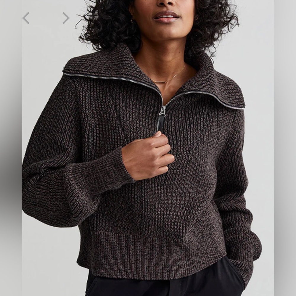 Varley Womens Mentone Half Zip Sweater in Black Speckle Cotton - Size Large